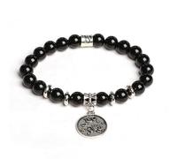LIUYUYOUGO Bracciale Pietre Naturali Braccialetto Con Cristallo Di Ossidiana Nera Con Segni Zodiacali Per Donna Moneta Antica 12 Bracciali Con Ciondolo Con Simbolo Della Costellazione Bracciale Elas