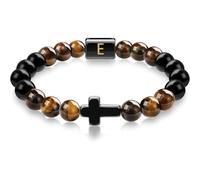 LIUYUYOUGO Bracciale Uomo Bracciale Con Perline Incrociate Da Uomo In Pietra Naturale Di Ossidiana E Occhio Di Tigre Con Iniziale Az Perline Elastiche Di Cristallo Braccialetto Da Meditazione Preghi