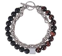 LIUYUYOUGO Bracciale Uomo Braccialetti Di Perline Per Uomo Bracciale Con Catena A Doppio Strato Con Pietre Preziose E Cristalli Pietra Naturale Tormalina Ciondolo Quadrato Braccialetto Imp