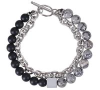 LIUYUYOUGO Bracciale Uomo Braccialetti Di Perline Per Uomo Bracciale Con Catena A Doppio Strato Con Pietre Preziose E Cristalli Pietra Naturale Tormalina Ciondolo Quadrato Braccialetto Imp