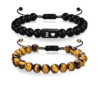 LIUYUYOUGO Bracciale Uomo Pietre 2 Pezzi Braccialetti Con Perline Iniziali Per Donne E Uomini Braccialetti Con Lettere Az Incise Con Pietra Naturale Occhio Di Tigre Perline Di Ossidiana