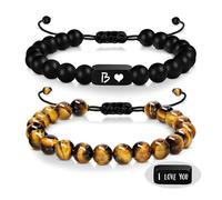 LIUYUYOUGO Bracciale Uomo Pietre 2 Pezzi Braccialetti Con Perline Iniziali Per Donne E Uomini Braccialetti Con Lettere Az Incise Con Pietra Naturale Occhio Di Tigre Perline Di Ossidiana