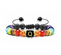 LIUYUYOUGO Bracciale Uomo Pietre Bracciale Con Pietre Preziose Di Cristallo Dei 7 Chakra Pietra Lavica Nera Naturale Diffusore Di Oli Essenziali Con Perline Iniziali E Lettera Az Gioielli