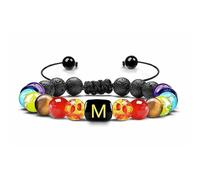 LIUYUYOUGO Bracciale Uomo Pietre Bracciale Con Pietre Preziose Di Cristallo Dei 7 Chakra Pietra Lavica Nera Naturale Diffusore Di Oli Essenziali Con Perline Iniziali E Lettera Az Gioielli