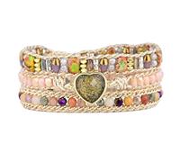 LIUYUYOUGO Bracciale Uomo Pietre Braccialetti Avvolgenti In Pietra Naturale Fatti A Mano In Stile Boho Per Donna Con Perline Di Cristallo Opale A Forma Di Cuore Scintillante Intrecciato In