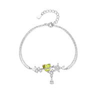 LIUYUYOUGO Bracciali Argento Donna Bracciale In Argento Sterling 925 Con Cuore Regolabile In Pietra Naturale Con Cuori E Pietra Portafortuna Gioiello Alla Moda Scintillante A Strati Con Ciondolo A F