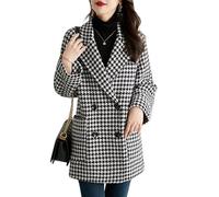 LIUYUYOUGO Cappotto Donna Invernale Cappotto In Lana Pied De Poule Con Revers A Lancia Da Donna Autunno Inverno Vintage Doppiopetto Elegante Da Ufficio In Misto Lana Ampio E Caldo A Quadri Nero Xs