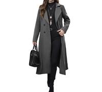 LIUYUYOUGO Cappotto Lana Donna Cappotto Lungo In Lana Da Donna Con Revers A Lancia Doppiopetto Elegante Cardigan Spolverino Da Lavoro Giacca Da Viaggio In Misto Lana Antivento Grigio Scuro