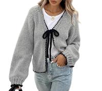LIUYUYOUGO Cardigan da Donna Cardigan da Donna con Fiocco Davanti Manica Lunga Maglione Color Block Aperto Davanti in Maglia Traforata vestibilità Ampia Maglioni Autunnali E Invernali Cappotti Abbi