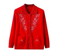 LIUYUYOUGO Cardigan da Donna Cardigan Lavorato A Maglia per Madre Anziana di Mezza età - Cappotto Lavorato A Maglia per 50-80 Anni Elegante Ricamo Floreale Giacca da Nonna Autunno Maglieria da Mamm