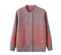 LIUYUYOUGO Cardigan Donna Cotone Cardigan Lavorato A Maglia per Donne di Mezza età E Anziane Maglione Jacquard con Fiori di Rosa Cappotto Spesso E Caldo Maglione Casual da Donna Anziana Giacca da M