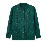 LIUYUYOUGO Cardigan Donna Cotone Cardigan Lavorato A Maglia per Madre Anziana di Mezza età - Cappotto Lavorato A Maglia per 50-80 Anni Giacca Vintage con Strass Floreali Abbigliamento da Nonna Abbi