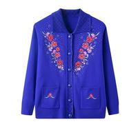 LIUYUYOUGO Cardigan Donna Cotone Cardigan Lavorato A Maglia per Mamma Anziana di Mezza età - Cappotto Lavorato A Maglia per 50-80 Anni Elegante Ricamo Floreale Giacca da Nonna Autunno Maglieria da