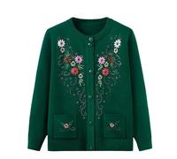 LIUYUYOUGO Cardigan Donna Cotone Maglioni Cardigan Ricamati per Donna Morbidi Maglioni Leggeri Giacca Lavorata A Maglia per Madre Anziana di Mezza età Elegante Cappotto in Maglia Floreale per Vecch
