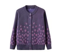 LIUYUYOUGO Cardigan Sweater Donna Cardigan Lavorato A Maglia per Donne di Mezza età E Anziane Maglione Jacquard con Fiori di Rosa Cappotto Spesso E Caldo Maglione Casual da Donna Anziana Giacca da