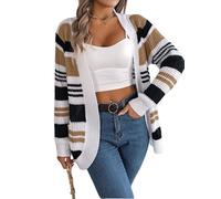 LIUYUYOUGO Golfino Donna Cardigan A Righe da Donna A Maniche Lunghe Aperto sul Davanti Casual Oversize Lavorato A Maglia Leggero E Morbido Capispalla Autunnali Larghi in Maglia con Tasche Color Cach