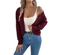 LIUYUYOUGO Golfino Donna Cardigan Corti da Donna Cardigans all'Uncinetto A Maniche Lunghe Aperto sul Davanti Leggero Casual Lavorato A Maglia Elegante Bolero Scialle Maglione per Uscire Bordeaux Ros