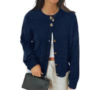 LIUYUYOUGO Golfino Donna Cardigan da Donna A Maniche Lunghe Aperto sul Davanti Lavorato A Maglia con Bottoni Girocollo Elegante in Tinta Unita Oversize per Autunno E Inverno Blu Navy Taglia S