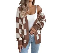 LIUYUYOUGO Golfino Donna Cardigan da Donna in Maglia A Quadri con Maniche A Lanterna Motivo Scozzese Misto Maglione Lavorato A Maglia Grosso Aperto sul Davanti Casual Ampio Capispalla Autunno Invern