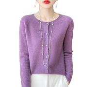 LIUYUYOUGO Golfino Donna Cardigan in Pura Lana per Donna Elegante Golfino Lavorato A Maglia Senza Cuciture con Scollo Rotondo Maglione con Bottoni Morbido Maglione in Cashmere Maglioni A Maniche Lu