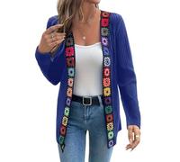 LIUYUYOUGO Golfino Donna Cardigan Lavorato all'Uncinetto da Donna Stile Boho con Fiori Multicolori Motivo Granny Square Maglia Aperta sul Davanti A Maniche Lunghe Vintage di Media Lunghezza Giacche