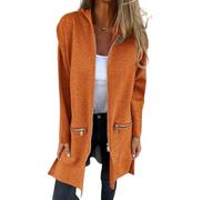 LIUYUYOUGO Golfino Donna Cardigan Lungo con Cappuccio da Donna Aperto sul Davanti Taglie Forti con Cerniera con Tasche Soprabito A Maniche Lunghe Casual Tinta Unita Maglione Oversize Giacca di Trans