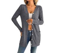 LIUYUYOUGO Golfino Donna Cardigan Lungo E Leggero da Donna A Maniche Lunghe con Bottoni Ampio con Tasche Elegante Casual Morbido Scollo A V in Maglia per Autunno Inverno Grigio Scuro Taglia M