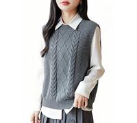 LIUYUYOUGO Maglione Giletgilet Senza Maniche in Maglia A Trecce da Donna Maglione in Maglia di Cotone con Scollo A V Canotta retrò Maglioni Spessi Gilet Pullover Stile Preppy Maglieria Corta Gilet