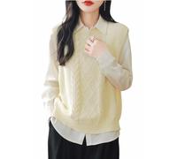 LIUYUYOUGO Pullover Senza Maniche da Donnamaglione Senza Maniche in Maglia A Trecce Grosse da Donna Canotta in Cotone con Scollo A V Gilet in Maglia Vintage Intrecciata Top Larghi Eleganti Cor
