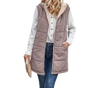 LIUYUYOUGO Smanicato Donna Gilet Lungo Da Donna Foderato In Pile Gilets Imbottito Con Cerniera Smanicato Reversibile Giacca Lunga Trapuntata Con Cappuccio Piumino Senza Maniche Gilet Parka Invernale