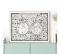 LIUZHUANGDIAN Vintage Dog Breed Chart Poster Dogs Of All Nations Map Canvas Painting Wall Art Picture Print Pet Shop Wall Decor-50x70cm Senza cornice