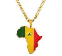 LIUZIXI Collana con Ciondolo Mappa Dell'Africa - Fascino alla Moda Mappe del Paese del Senegal Africano Ciondolo con Bandiera Nazionale - per Donna Uomo Regalo di Anniversario di Gioielli Etnici di