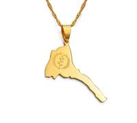 LIUZIXI Collana con Ciondolo Mappa Dell'Eritrea - Pendente con Bandiera Nazionale Etnica Africana Eritrea alla Moda - per Donne Uomini Gioielli con Ciondolo Patriottico Regalo di Anniversario, Oro