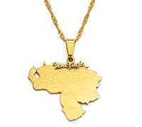 LIUZIXI Collane con Ciondolo con Mappa del Venezuela - Collane con Amicizia con Ciondoli Hip Hop - con Nomi di Città Mappe di Paese Venezuelano con Ciondolo per Gioielli da Donna, Oro