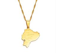 LIUZIXI Collane con Ciondolo Mappa Dell'Ecuador - Collane Dell'Amicizia con Ciondoli Hip Hop - con Nomi di Città Mappe del Paese Ecuadoriano Ciondolo per Donna Uomo Gioielli Patriottici, Oro