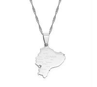 LIUZIXI Collane con Ciondolo Mappa Dell'Ecuador - Collane Dell'Amicizia con Ciondoli Hip Hop - con Nomi di Città Mappe del Paese Ecuadoriano Ciondolo per Donna Uomo Gioielli Patriottici, Argento