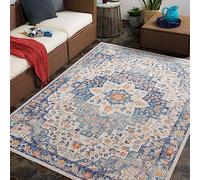 Livabliss Assa Tappeto da Esterno ed Interni Tappeto Esterno Terrazzo Moderne, per Giardino, Balcone, Stile Boho Tappeti Ampi Dimensioni, 120x170 cm Blu, Beige, Ruggine
