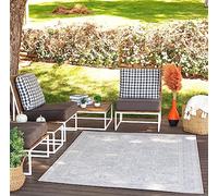 Livabliss Demre Tappeto da Esterno ed Interni Tappeto Esterno Terrazzo Moderne, per Giardino, Balcone, Stile Boho Tappeti Ampi Dimensioni, 160x213 cm Grigio Chiaro e Avorio