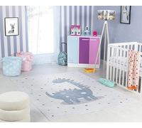 Livabliss Dinosauro Tappeto Bambini Tappeto Bambino Cameretta, Asilo o Sala Giochi, Tappeti per l'area della stanza dei Bambini, Accessori per Camera da Letto dei Bebè, Crema e Grigio 120x170 cm
