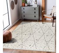 Livabliss Plano Tappeto Salotto Moderno per Casa, Sala da Pranzo e Cucina Tappeto Geometrico Astratti Neutri Aztechi Stile Boho, leggera da Pulire, Ampio 160x213cm, Crema e Nero