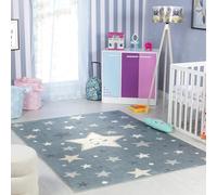 Livabliss Stelle - Tappeto grande per bambini, 140 x 200 cm, colore: Blu e Grigio