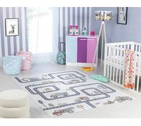 Livabliss Strada Tappeto Bambini Tappeto Bambino Cameretta, Asilo o Sala Giochi, Tappeti per l'area della stanza dei Bambini, Accessori per Camera da Letto dei Bebè, Crema 80x150 cm