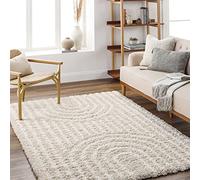 Livabliss Tappeto Shaggy Kalba Ampio Tappeto Salotto Moderno, Sala da Pranzo, Morbido Tappeti Shaggy per Camera da Letto, Motivo Astratto Peloso, leggera da Pulire, 160x220cm Beige e Bianco