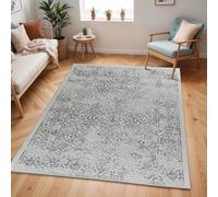 Livabliss Tappeto vintage Faro per soggiorno, 160 x 216 cm, camera da letto, tappeto neutro scandinavo, stile bohémien, facile da pulire, grande, grigio, ardesia e avorio