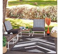 Livabliss Tekeli Tappeto da Esterno ed Interni Tappeto Esterno Terrazzo Moderne, per Giardino, Balcone, Stile Boho Tappeti Ampi Dimensioni, 160x213 cm Grigio Carbone e Avorio