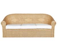 Beliani Divano da giardino a 3 posti in rattan naturale bianco con cuscino in tessuto di cotone