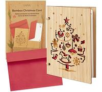 LIVAIA Biglietto auguri di Natale: cartolina per auguri di Natale in legno con busta - biglietti con busta per Natale, cartolina con incisione in legno