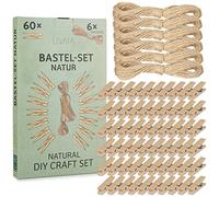 LIVAIA Kit artigianato creativo: Set di artigianato naturale 6x10m corda di juta e 60 mollettine legno - idee regalo bambini e adulti