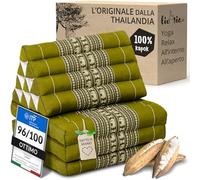 livasia cuscino a cuneo kapok - 175x50x8cm - materasso pieghevole a 3 segmenti, cuscino per la schiena pieghevole, tappetino thai, fatto a mano (Verde/Elefanti)