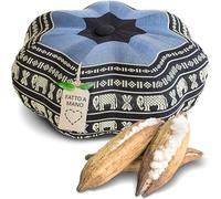 livasia Cuscino da Meditazione a Stella - Ø 30x15cm - Cuscino per Yoga kapok, Pouf, Cuscino per Pavimento Yoga Meditazione Zen, Cuscino zafu Giardino Balcone, Fatto a Mano (Blu/Elefanti)
